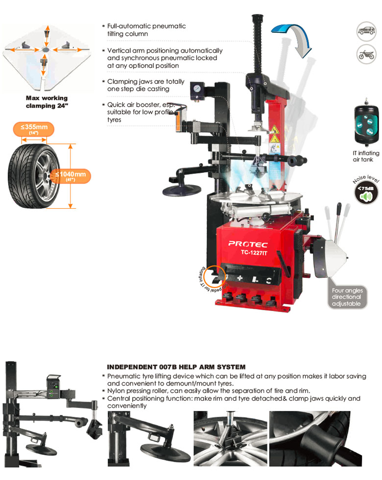 TC-1227IT Tilt Arm Tire changer with helper assembly