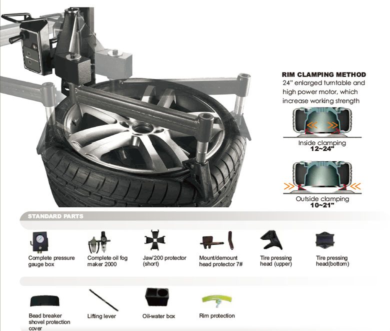 TC-1227IT Tilt Arm Tire changer with helper assembly